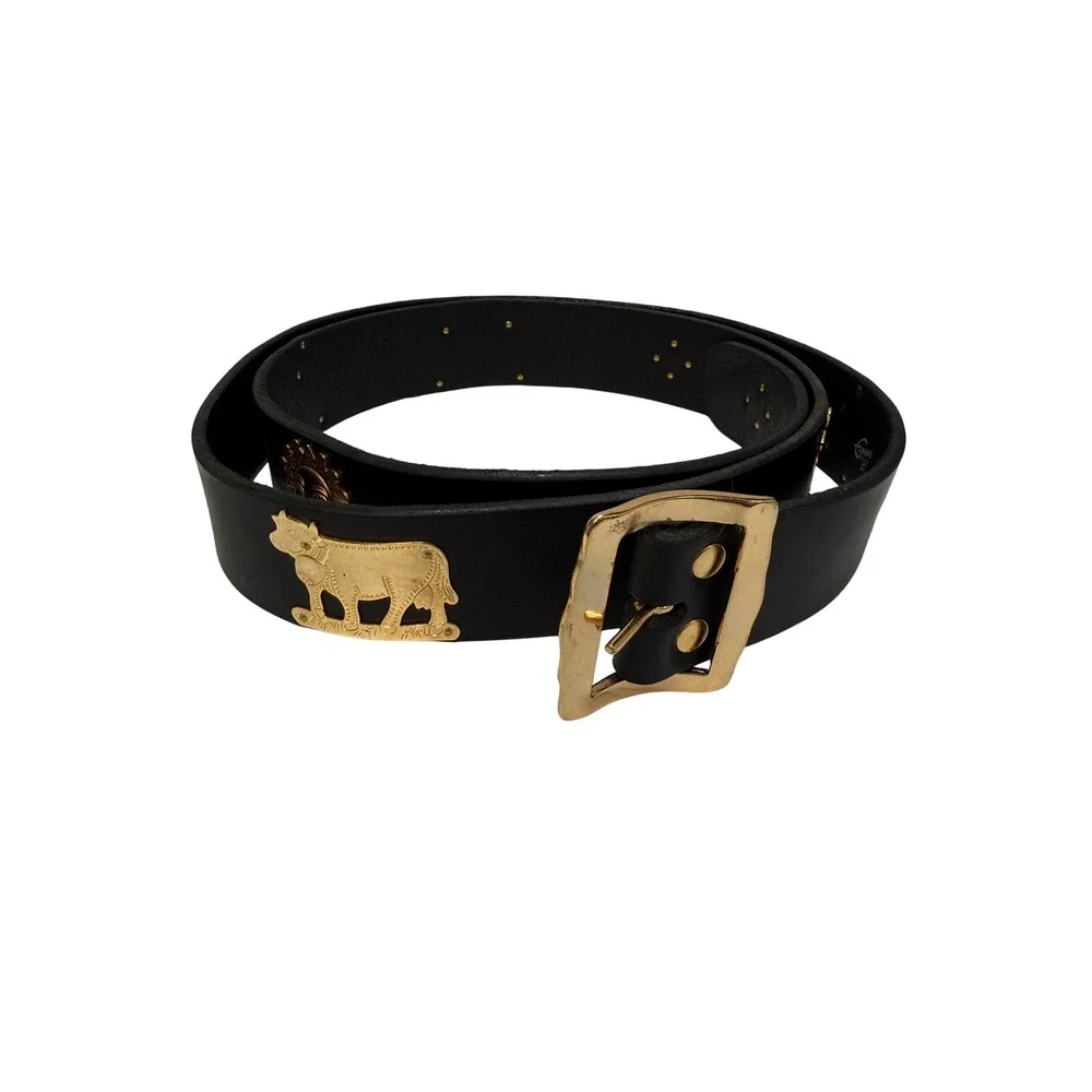 Appenzeller Swiss Leather Belt Black Brass Cow Herdsman Folk Art Size 48 Farmer